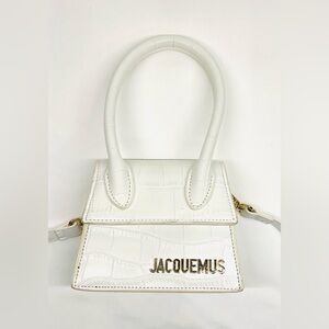 Leather Mini Croc-Embossed Top-Handle Bag - Ivory